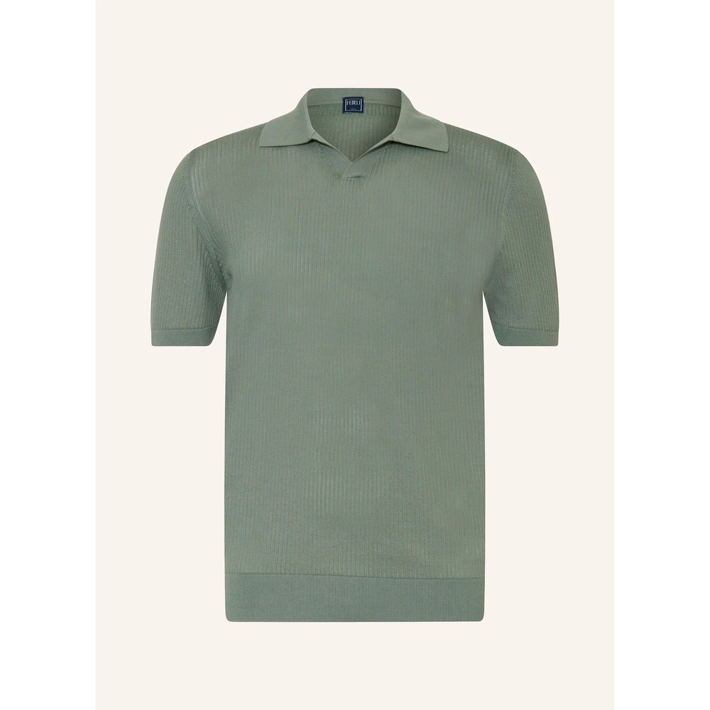 Fedeli Italy Sage Green Knit Polo Shirt Size 50 Luxury Cotton Johnny Collar